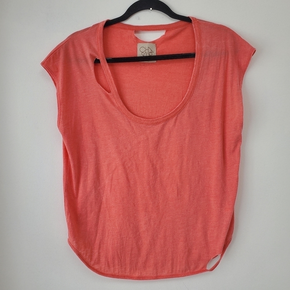CHASER Cutout Distressed Cutout Holes Coral Short Sleeve Tee T-shirt Top Small
